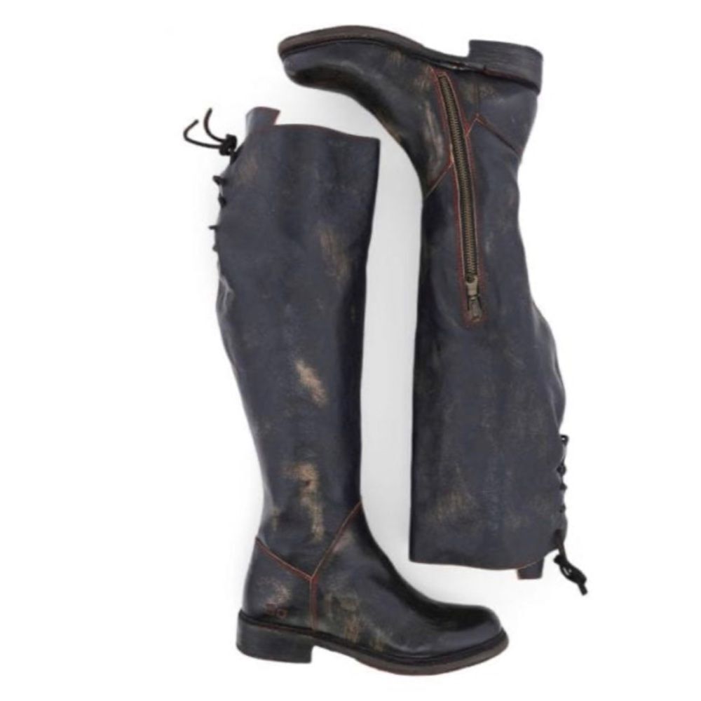 Bed Stu Manchester tall dark brown distressed leather riding boots